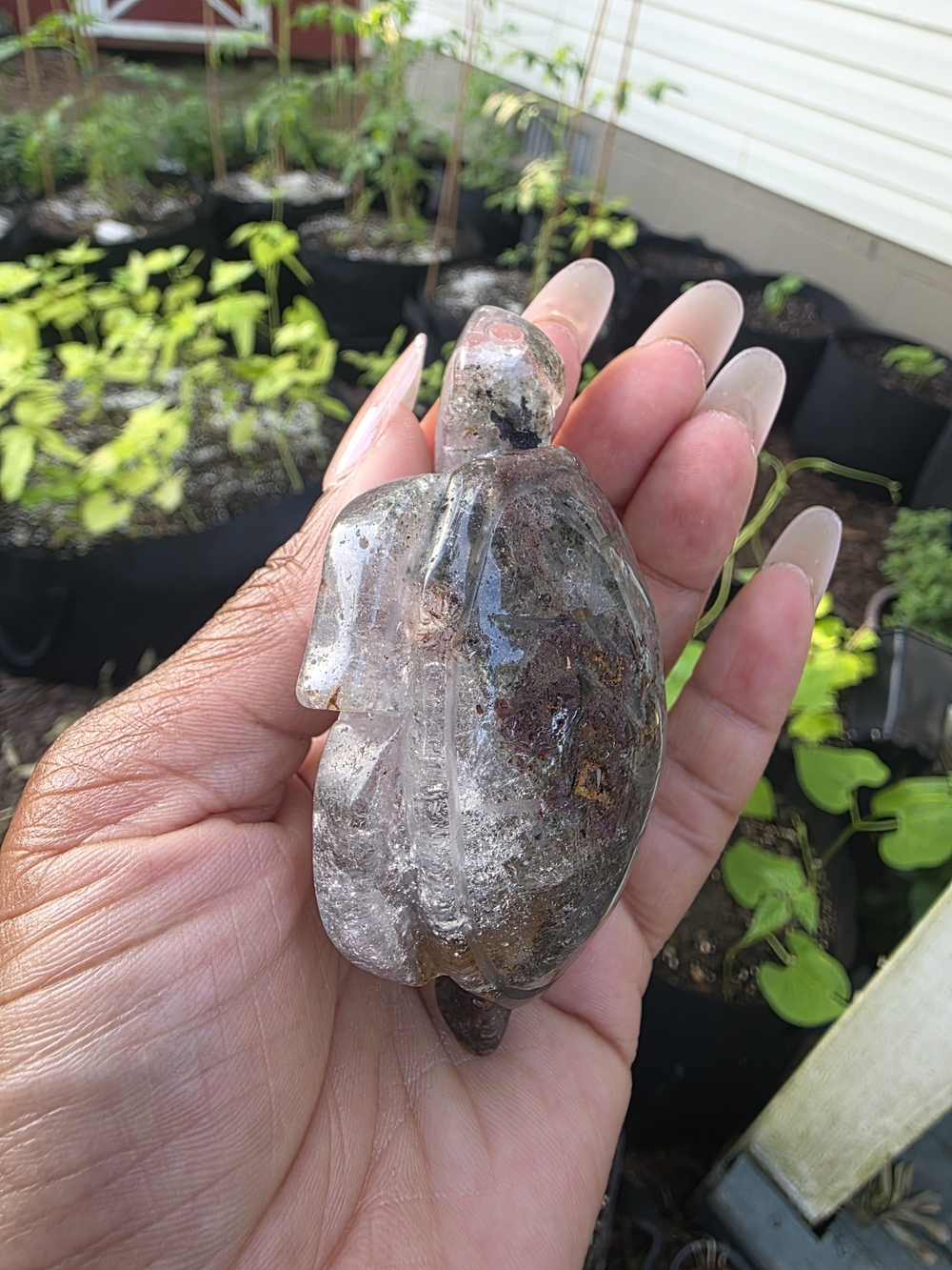 Natural Garden Quartz Turtle Figurine - Clear/Brown